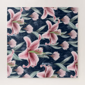 Roze Lilly Bloem Naadloos Patroon. Legpuzzel (Horizontaal)