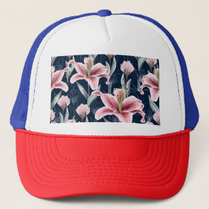 Roze Lilly Bloem Naadloos Patroon. Trucker Pet