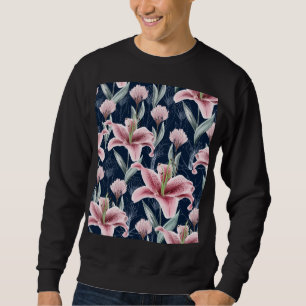 Roze Lilly Bloem Naadloos Patroon. Trui