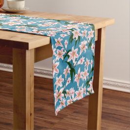 Roze Lilly flower Pattern Lange Tafelloper