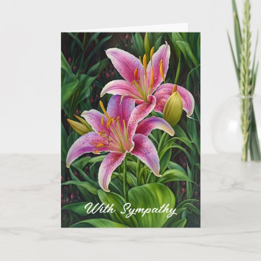 Roze Lily Bloemen Kunst Sympathie Kaart (Voorkant)