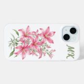 Roze Lily Bloemen Monogram Telefoon Case (Achterkant (horizontaal))