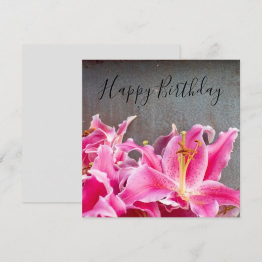 Roze Lily-bloemen op bijtende achtergrond Birthday (Voorkant / Achterkant)