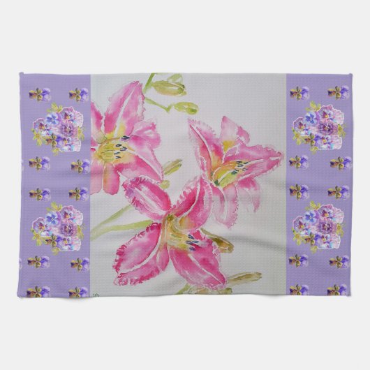 Roze Lily Bloemroze Waterverf Bloembloem Te Theedoek (Horizontaal)