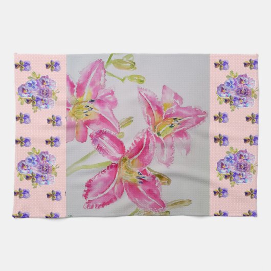 Roze Lily Bloemroze Waterverf Bloembloem Te Theedoek (Horizontaal)