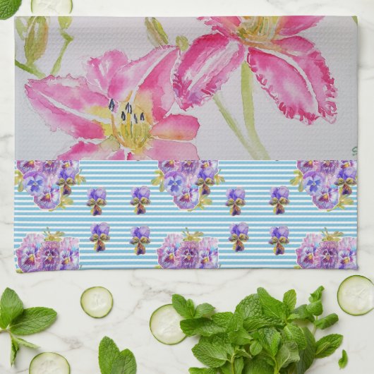 Roze Lily Bloemroze Waterverf Bloembloem Theedoek (Gevouwen)