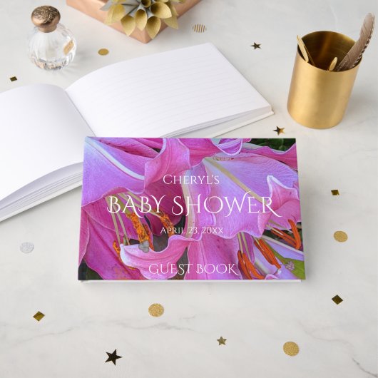 Roze Lily Blooms Bloemen Bloemen Meisje Baby showe Gastenboek (Voorkant open)