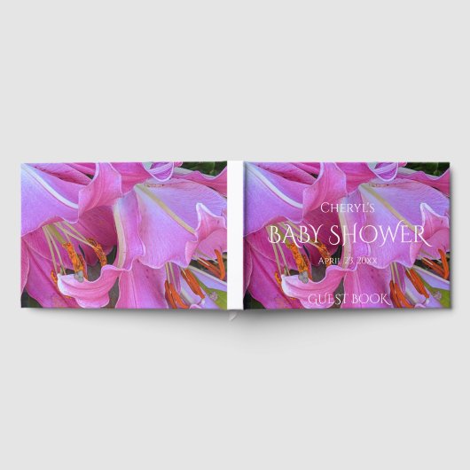 Roze Lily Blooms Bloemen Bloemen Meisje Baby showe Gastenboek (Volledig)