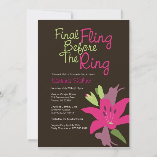 Roze Lily Definitieve Fling voor de Uitnodiging va (Voorkant)