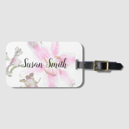 Roze Lily | Delicate roze Lily Flower on White Bagagelabel