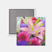 Roze lily en mahlia flower print magnet (Voorkant / Achterkant)
