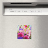 Roze lily en mahlia flower print magnet (Insitu (Vaatwasser))