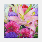 Roze lily en mahlia flower print magnet (Voorkant)