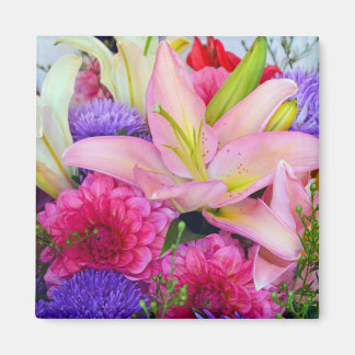 Roze lily en mahlia flower print magnet