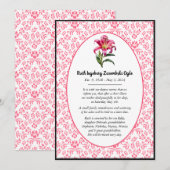 Roze Lily Europese stijl Dood Aankondiging Kaart (Voorkant / Achterkant)