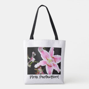 Roze Lily   Fijne roze Lily Flower on Black Tote Bag