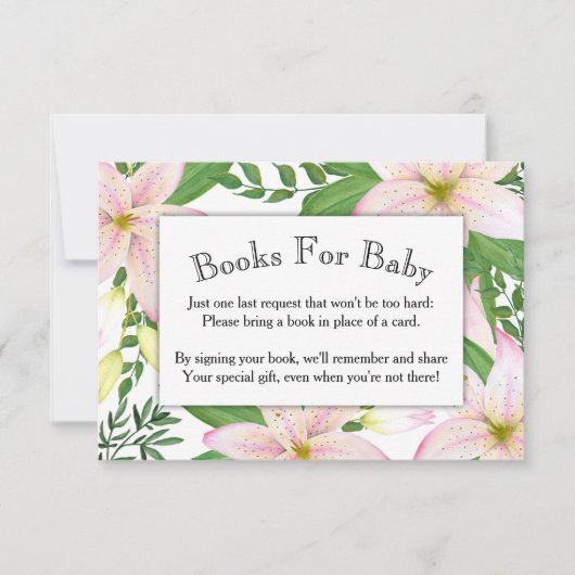 Roze Lily Floral Baby shower Book Kaart (Voorkant)