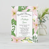 Roze Lily Floral Bridal Shower Invitation Lilies Kaart (Staand voorkant)
