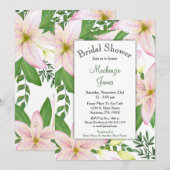Roze Lily Floral Bridal Shower Invitation Lilies Kaart (Voorkant / Achterkant)