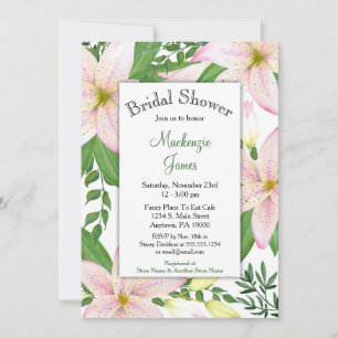 Roze Lily Floral Bridal Shower Invitation Lilies Kaart