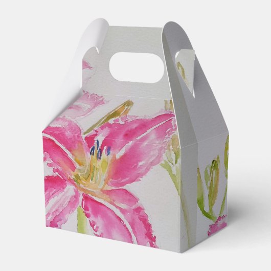  Roze Lily Floral Wedding Cake Favor Box Bedankdoosjes (Voorkant Zijde)