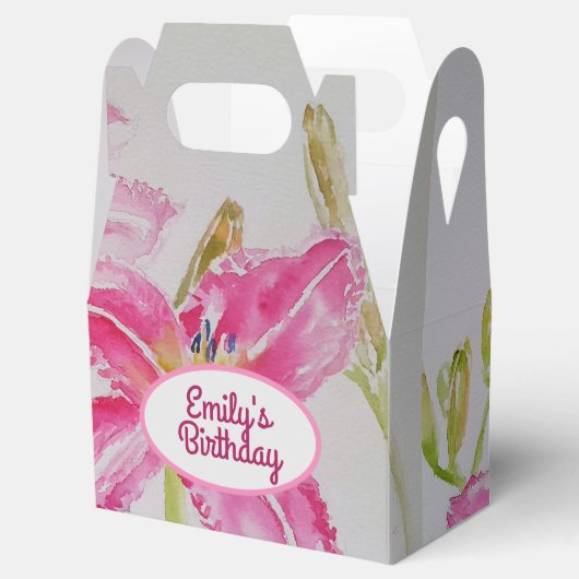  Roze Lily Floral Wedding Cake Favor Box Bedankdoosjes (Geopend)
