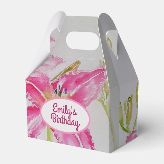  Roze Lily Floral Wedding Cake Favor Box Bedankdoosjes (Voorkant Zijde)