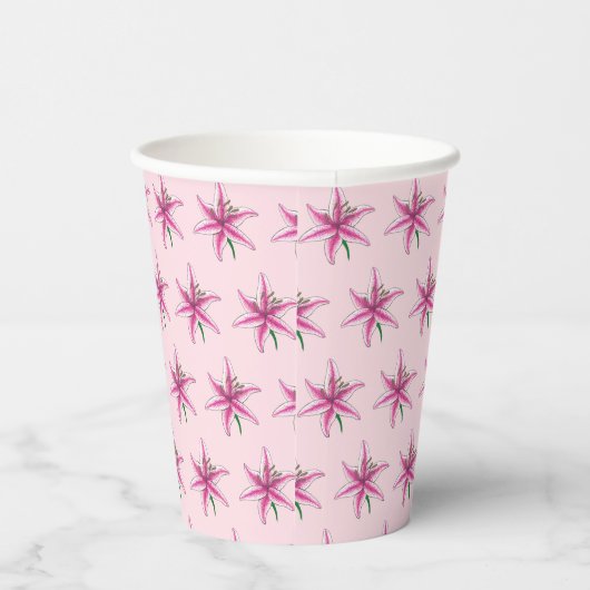 Roze Lily Flower Floral Garden Party Spring Lilies Papieren Bekers (Rechts)