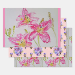  Roze Lily Flower Floral Lilies Waterverf Inpakpapier Vel