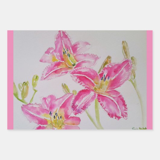 Roze Lily Flower Floral Lilies Waterverf Inpakpapier Vel (Voorkant)
