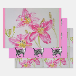  Roze Lily Flower Floral Lilies Waterverf Inpakpapier Vel