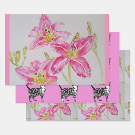 Roze Lily Flower Floral Lilies Waterverf Inpakpapier Vel (Set)