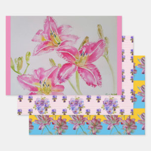 Roze Lily Flower Floral Lilies Waterverf Inpakpapier Vel