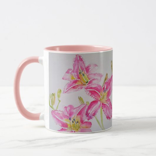 Roze Lily Flower Floral Lilium Waterverf Art Mok (Links)