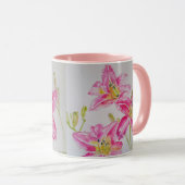 Roze Lily Flower Floral Lilium Waterverf Art Mok (Voorkant rechts)