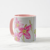 Roze Lily Flower Floral Lilium Waterverf Art Mok (Voorkant links)