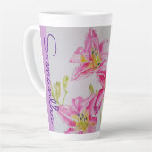 Roze Lily Flower Floral Lilium Waterverf Girls Latte Mok (Linkerhoek)