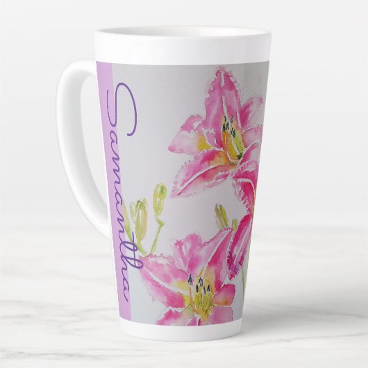 Roze Lily Flower Floral Lilium Waterverf Girls Latte Mok (Linkerhoek)