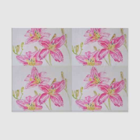 roze Lily Flower Floral Pattern Waterverf Tissuepapier (Voorkant)