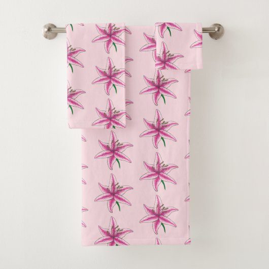 Roze Lily Flower Floral Print Garden Lilies Bad Handdoek (Insitu)