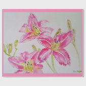  Roze Lily Flower Floral Waterverf Cadeaupapier (Vlak)