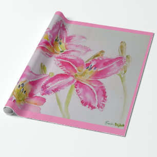 -Roze Lily Flower Floral Waterverf Cadeaupapier