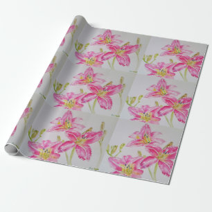  Roze Lily Flower Floral Waterverf Cadeaupapier