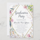 Roze Lily Flower Geometric Gold Girls Afstuderen Kaart (Voorkant)