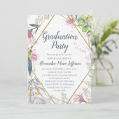 Roze Lily Flower Geometric Gold Girls Afstuderen Kaart (Staand voorkant)