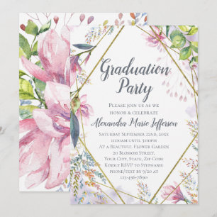 Roze Lily Flower Geometric Gold Girls Afstuderen Kaart