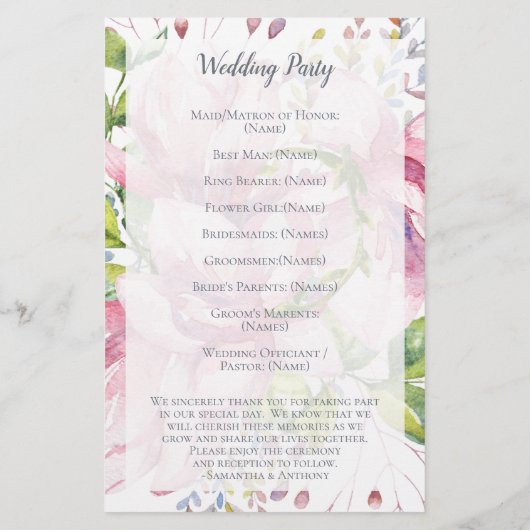 Roze Lily Flower Geometric Waterverf Wedding (Achterkant)