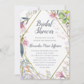 Roze Lily Flower Geometric Waterverf Wedding Kaart (Voorkant)