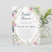 Roze Lily Flower Geometric Waterverf Wedding Kaart (Staand voorkant)