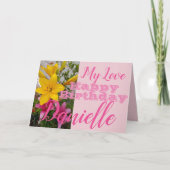 Roze Lily Flower Happy Birthday Vrouwen Naam Kaart (Voorkant)